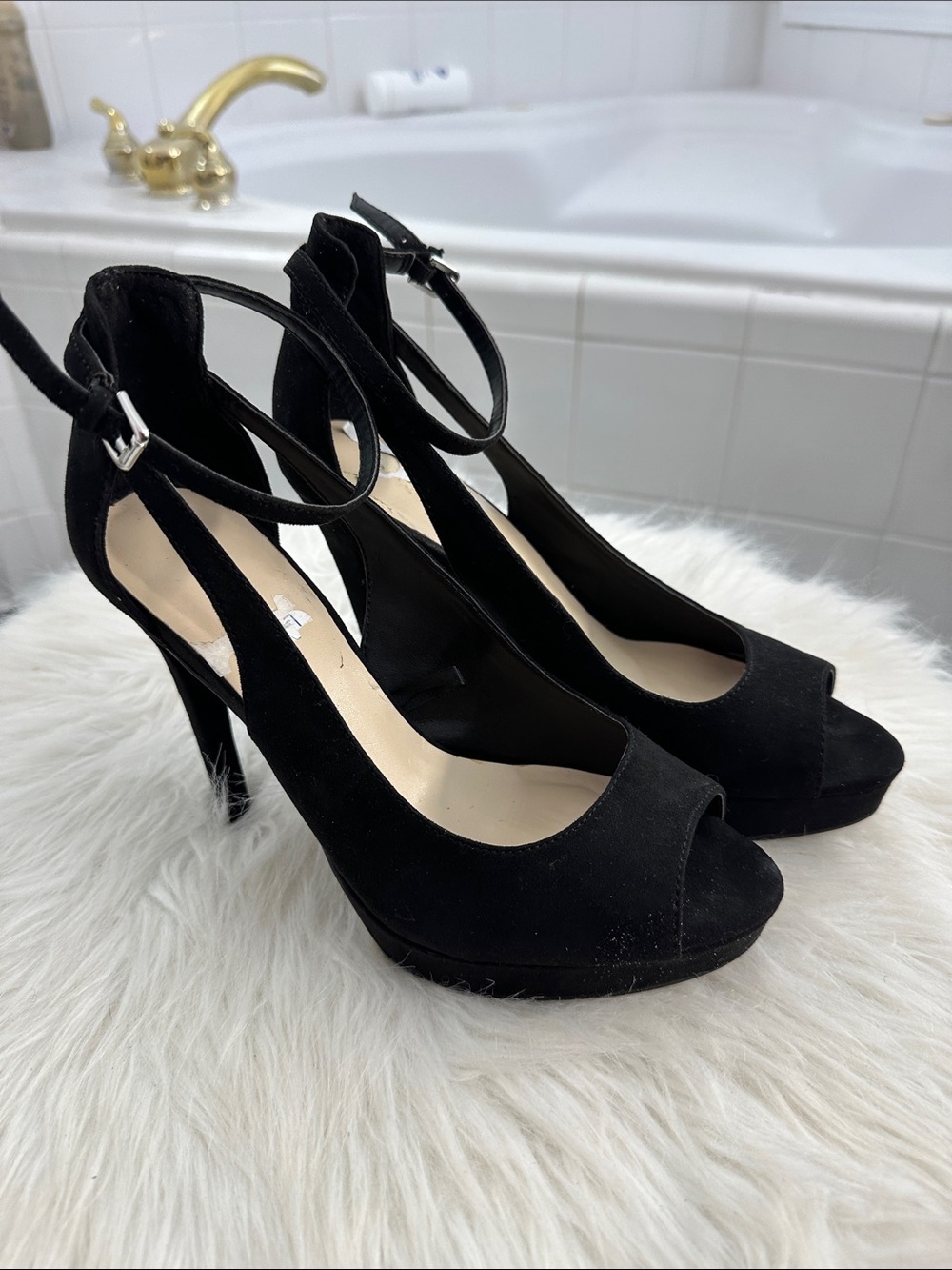 Marc Fisher Black Peep-Toe Ankle-Strap Heels